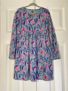 Tea Collection Girls Floral Long-Sleeve Wrap Dress in Blue and Pink Purple